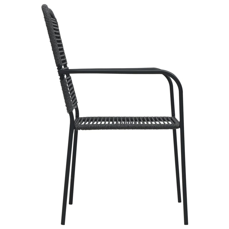 Bowery Hill Powder-Coated Steel/Glass/Cotton Rope Garden Dining Set in Black