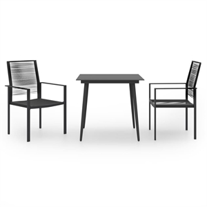 Bowery Hill Contemporary 3 Piece Powder-Coated Steel Dining Set in Black