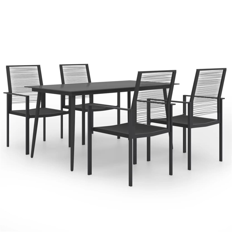 Bowery Hill Powder-Coated Steel/PVC Hollow Rattan/Glass Dining Set in Black
