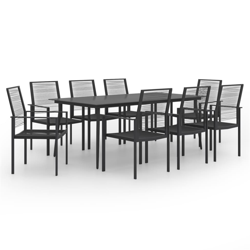 Bowery Hill Dining Set in Black Glass Large Durable Garden Dining Set