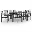 Bowery Hill Dining Set in Black Glass Large Durable Garden Dining Set