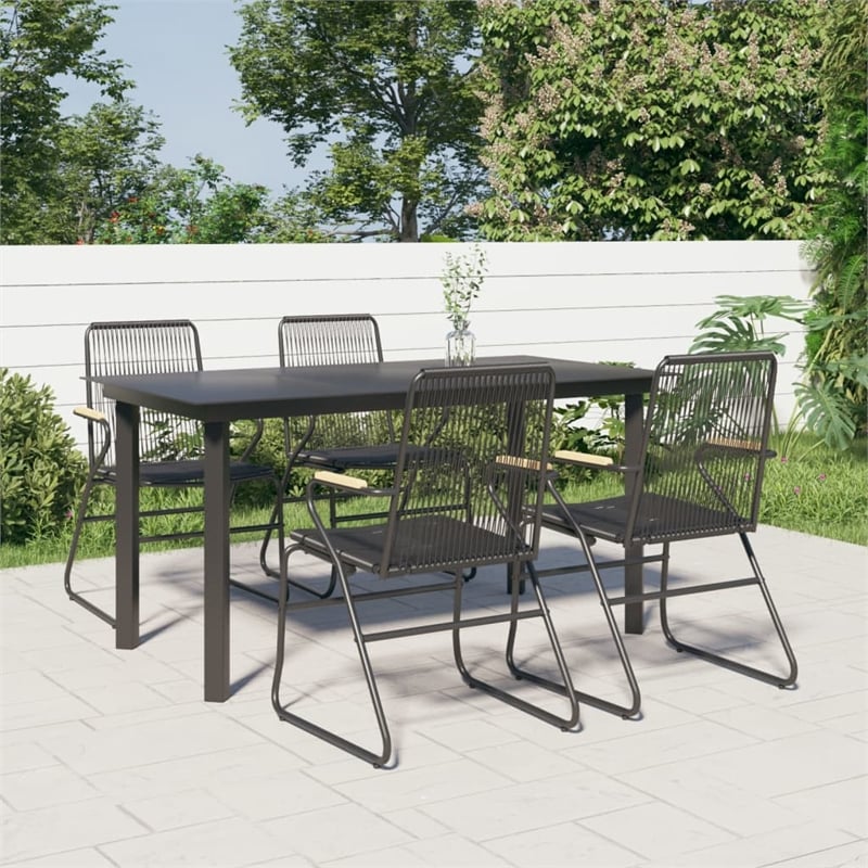 Bowery Hill Contemporary Powder-Coated Garden Dining Set in Black