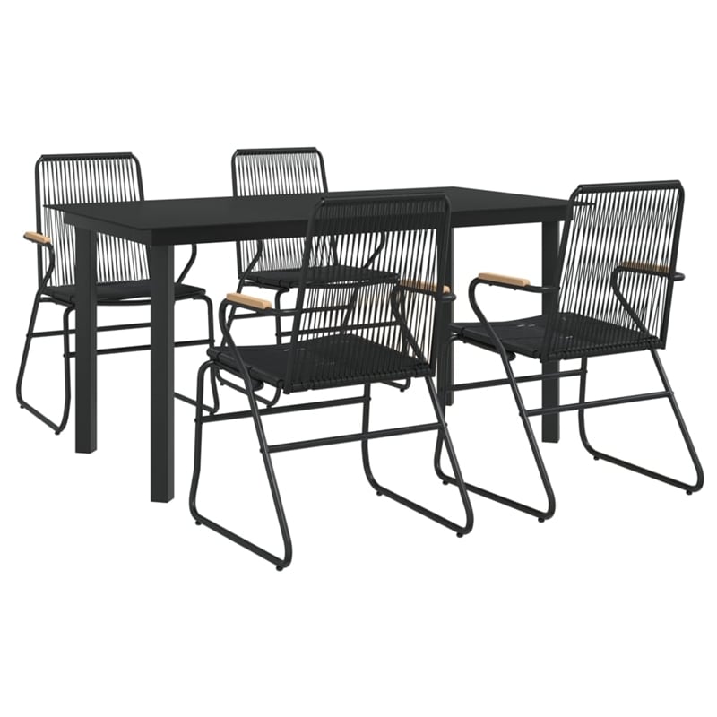 Bowery Hill Contemporary Powder-Coated Garden Dining Set in Black