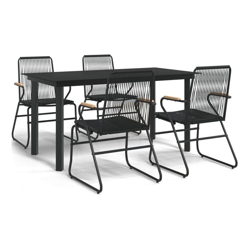 Bowery Hill Contemporary Powder-Coated Garden Dining Set in Black