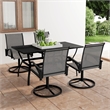 Bowery Hill Contemporary Dining Set Table in Anthracite/Chairs in Gray