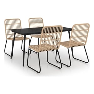 Bowery Hill Poly Rattan/Powder-Coated Steel/Glass Dining Setin Oak/Black
