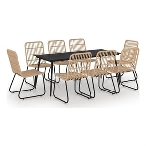 Bowery Hill Poly Rattan/Powder-Coated Steel/Glass Dining Setin Oak/Black
