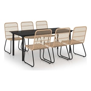 Bowery Hill Contemporary Powder-Coated Poly Rattan Dining Setin Oak/Black