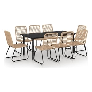 Bowery Hill Contemporary Weather-Resistant Poly Rattan Dining Setin Oak/Black