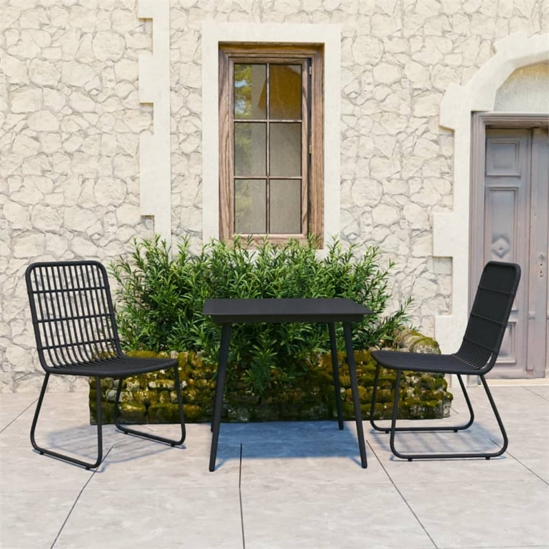 Bowery Hill Poly Rattan/Powder-Coated Steel/Glass Dining Set in Black