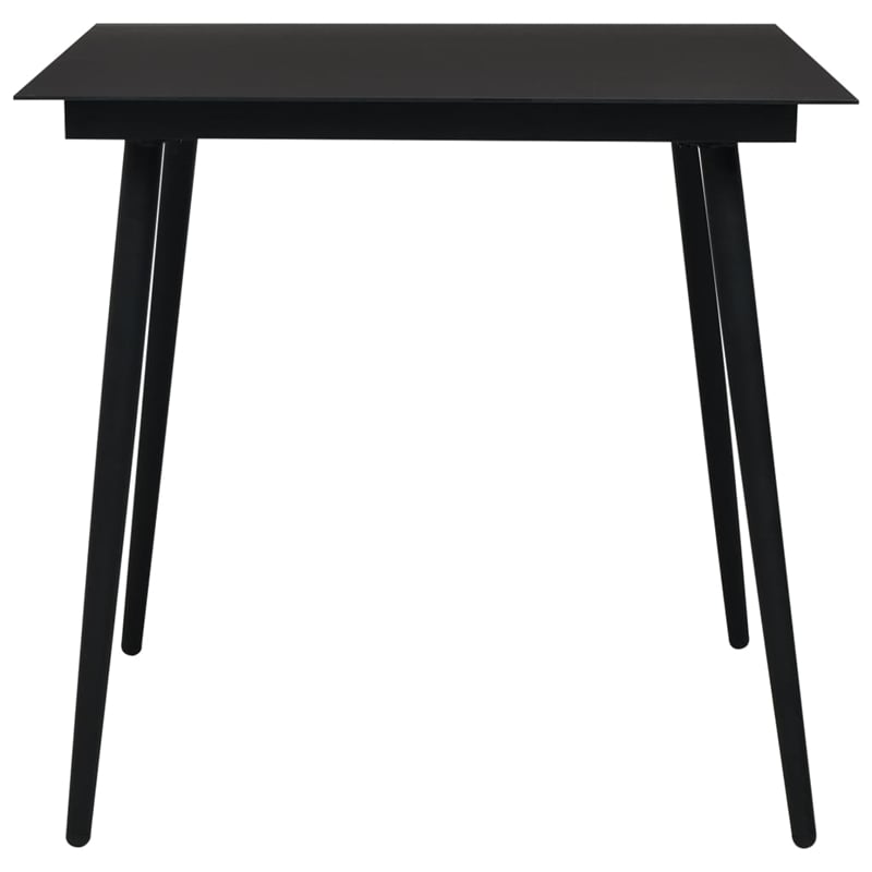 Bowery Hill Poly Rattan/Powder-Coated Steel/Glass Dining Set in Black