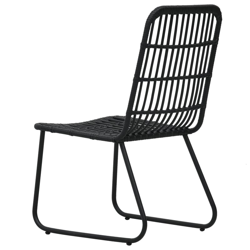 Bowery Hill Poly Rattan/Powder-Coated Steel/Glass Dining Set in Black
