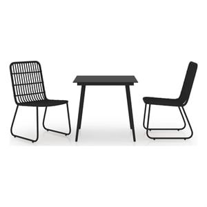 Bowery Hill Poly Rattan/Powder-Coated Steel/Glass Dining Set in Black