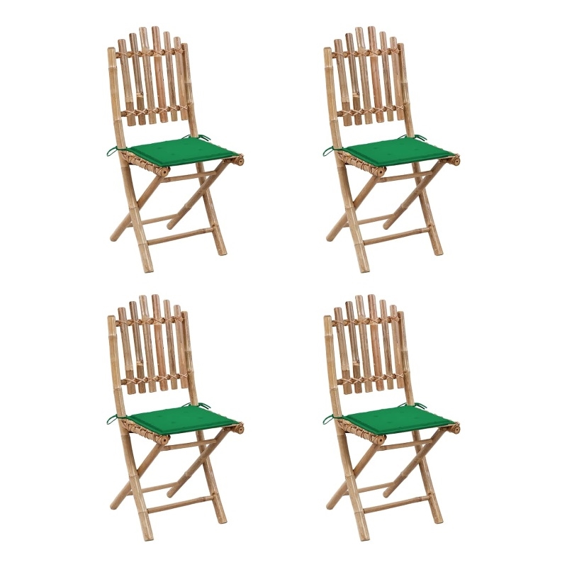 Bowery Hill Patio Dining Set Natural Bamboo/Green Cushion - Set of 4