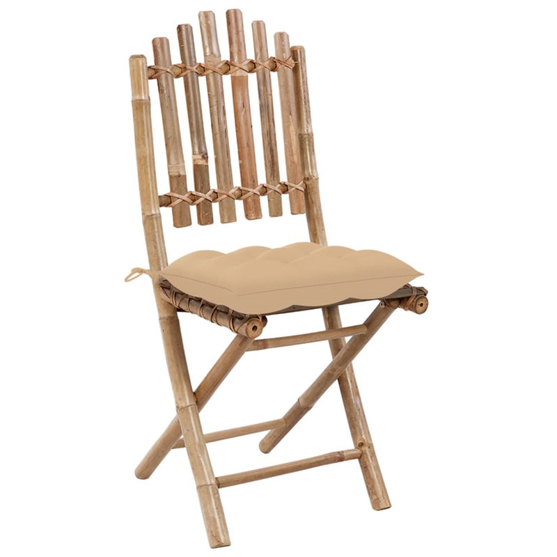 Bowery Hill Patio Dining Set in Beige Bamboo and Polyester Medium - Set of 4