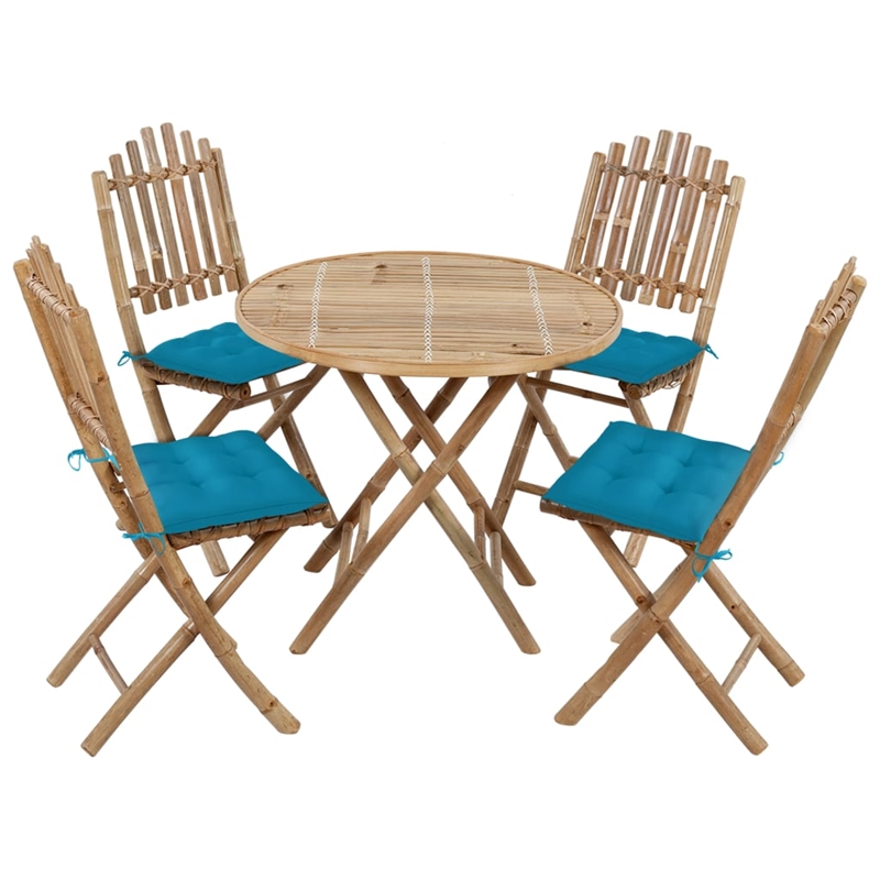Bowery Hill Patio Dining Set Light Blue Bamboo/Polyester Foldable - Set of 4