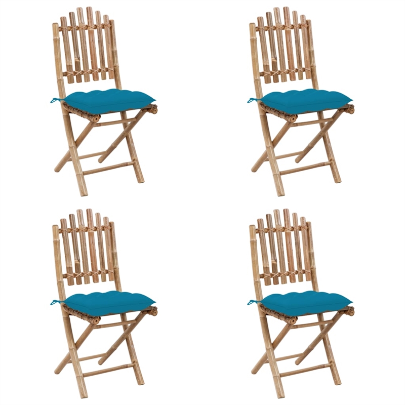 Bowery Hill Patio Dining Set Light Blue Bamboo/Polyester Foldable - Set of 4
