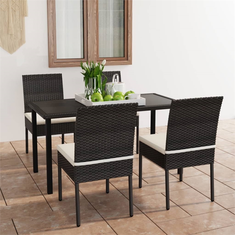 Bowery Hill Dining Set in Black Poly Rattan Durable Dining Set Rectangular