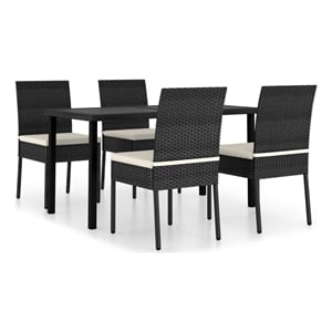 Bowery Hill Dining Set in Black Poly Rattan Durable Dining Set Rectangular