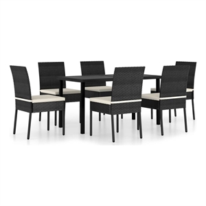 Bowery Hill Poly Rattan/Powder-Coated Steel/Glass Dining Set in Black