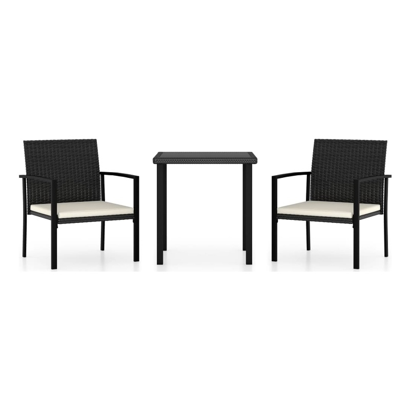 Bowery Hill Dining Set in Black Table and Chairs/Cream Cushions