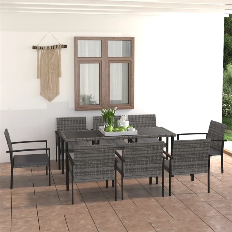 Bowery Hill Dining Set in Gray Poly Rattan Large Durable Dining Set