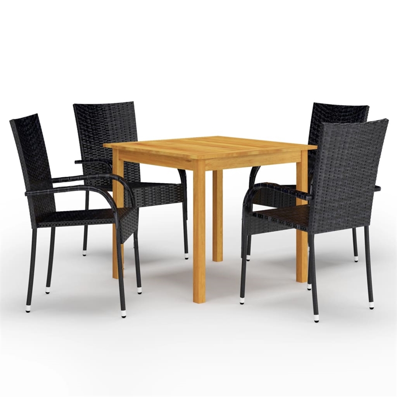 Bowery Hill Dining Set in Black/Natural Wood Solid Acacia Wood Medium Stackable
