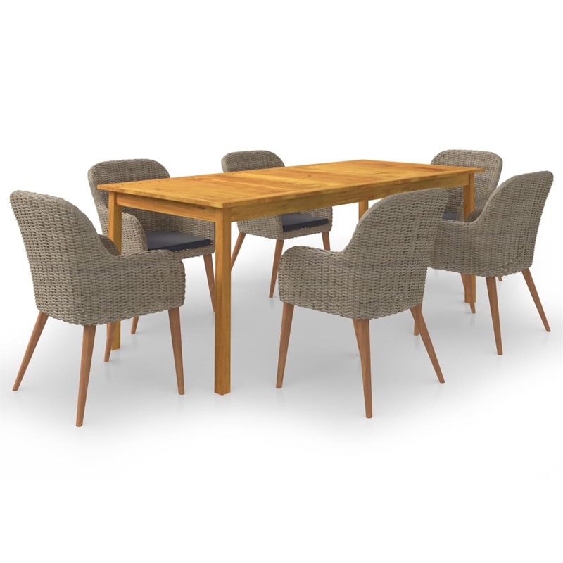 Bowery Hill Solid Acacia Wood Large Durable Dining Set in Brown
