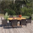 Bowery Hill Solid Acacia Wood/PE Rattan Large Dining Set in Brown & Cream White