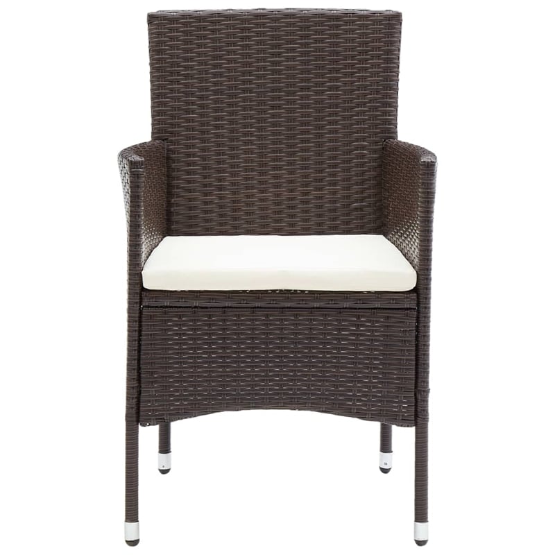 Bowery Hill Solid Acacia Wood/PE Rattan Large Dining Set in Brown & Cream White