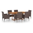 Bowery Hill Solid Acacia Wood/PE Rattan Large Dining Set in Brown & Cream White