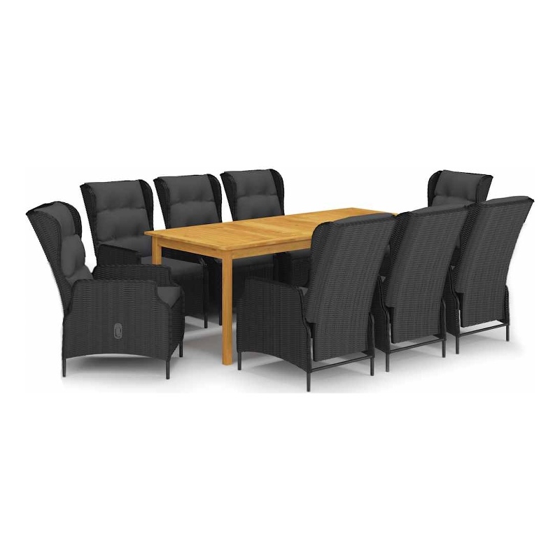 Bowery Hill Solid Acacia Wood Large Adjustable Armrests Dining Set in Dark Gray