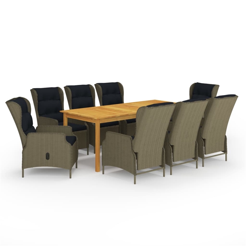 Bowery Hill Solid Acacia Wood Large Adjustable Armrests Dining Set in Brown