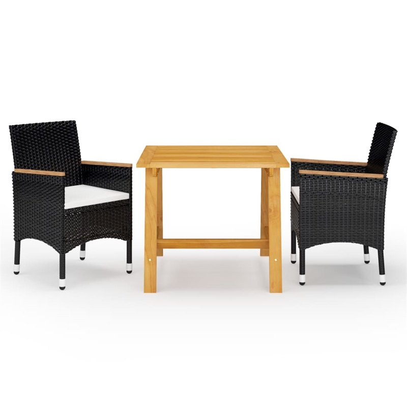 Bowery Hill Solid Acacia Wood 3 Piece Set Durable Dining Set in Black