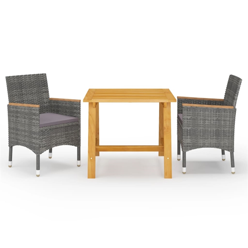 Bowery Hill Solid Acacia Wood 3 Piece Set Durable Dining Set in Gray