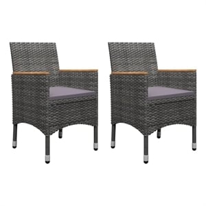 Bowery Hill Solid Acacia Wood 3 Piece Set Durable Dining Set in Gray
