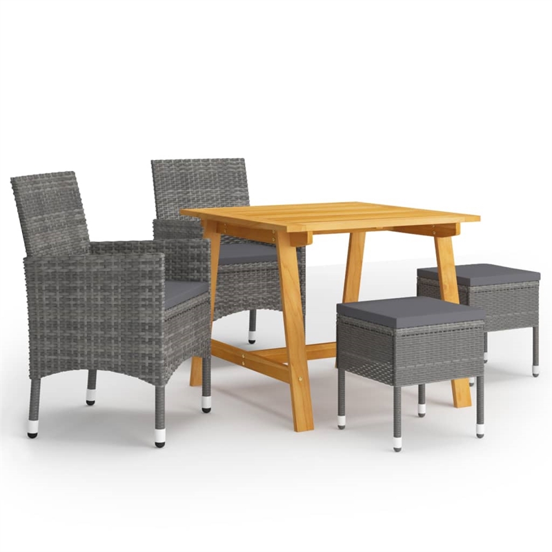 Bowery Hill Solid Acacia Wood & Powder-Coated Steel Dining Set in Gray