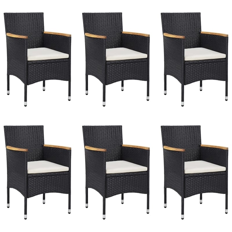 Bowery Hill Solid Acacia Wood/PE Rattan 7-Piece Set Dining Set in Black