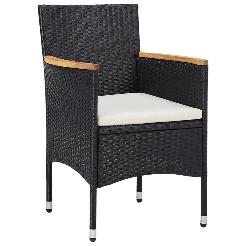 Bowery Hill Solid Acacia Wood/PE Rattan 7-Piece Set Dining Set in Black