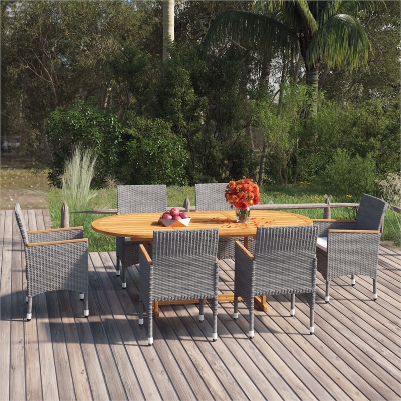 Bowery Hill Solid Acacia Wood Medium Expandable Dining Set in Gray