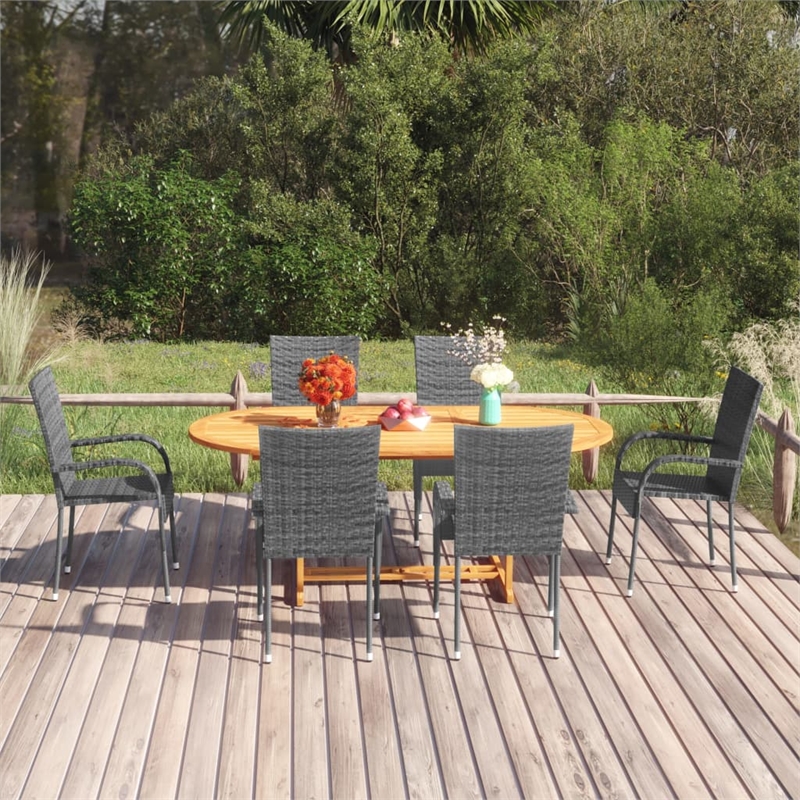 Bowery Hill Solid Acacia Wood & Powder-Coated Steel Dining Set in Gray