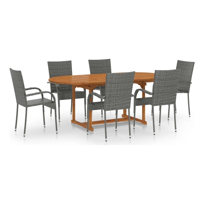 Bowery Hill Solid Acacia Wood & Powder-Coated Steel Dining Set in Gray