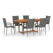 Bowery Hill Solid Acacia Wood & Powder-Coated Steel Dining Set in Gray