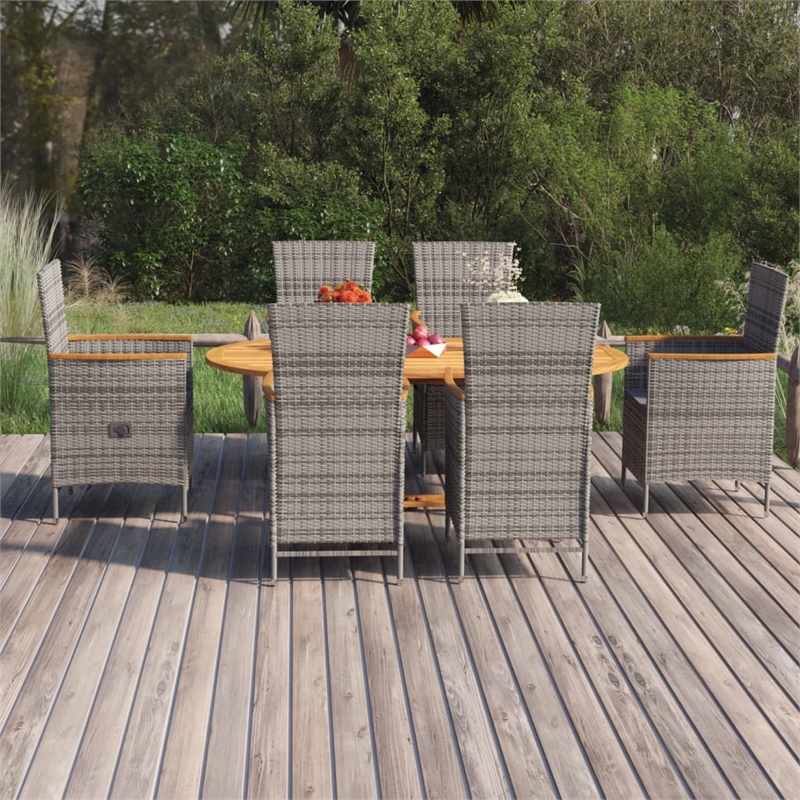 Bowery Hill PE Rattan Large Adjustable Armrests Dining Set in Gray