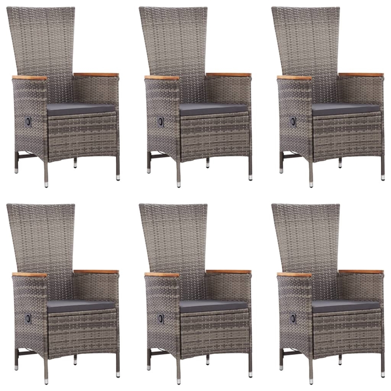 Bowery Hill PE Rattan Large Adjustable Armrests Dining Set in Gray
