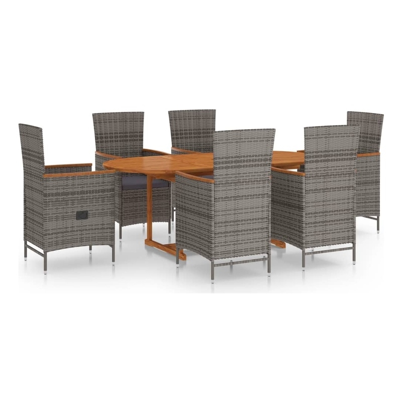 Bowery Hill PE Rattan Large Adjustable Armrests Dining Set in Gray