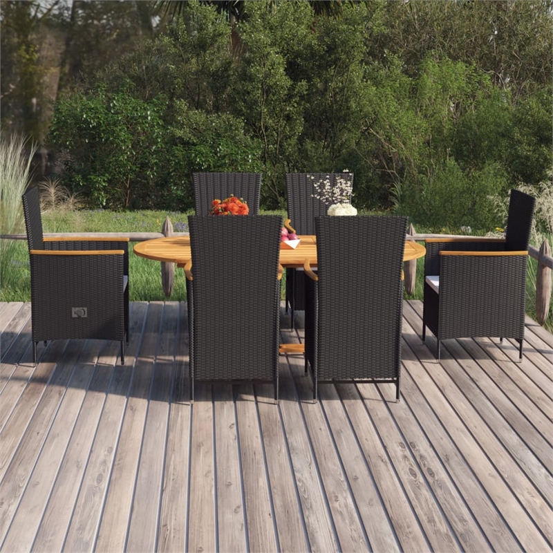 Bowery Hill Solid Acacia Wood Large Adjustable Armrests Dining Set in Black