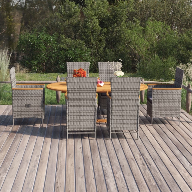Bowery Hill Solid Acacia Wood & Powder-Coated Steel Dining Set in Gray
