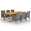 Bowery Hill Solid Acacia Wood Large Ergonomic Dining Set in Gray