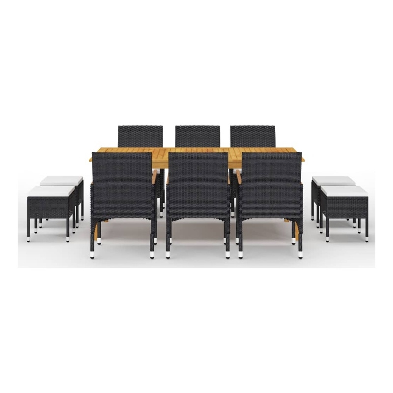 Bowery Hill Contemporary Dining Set in Black/Cream White/Natural Wood